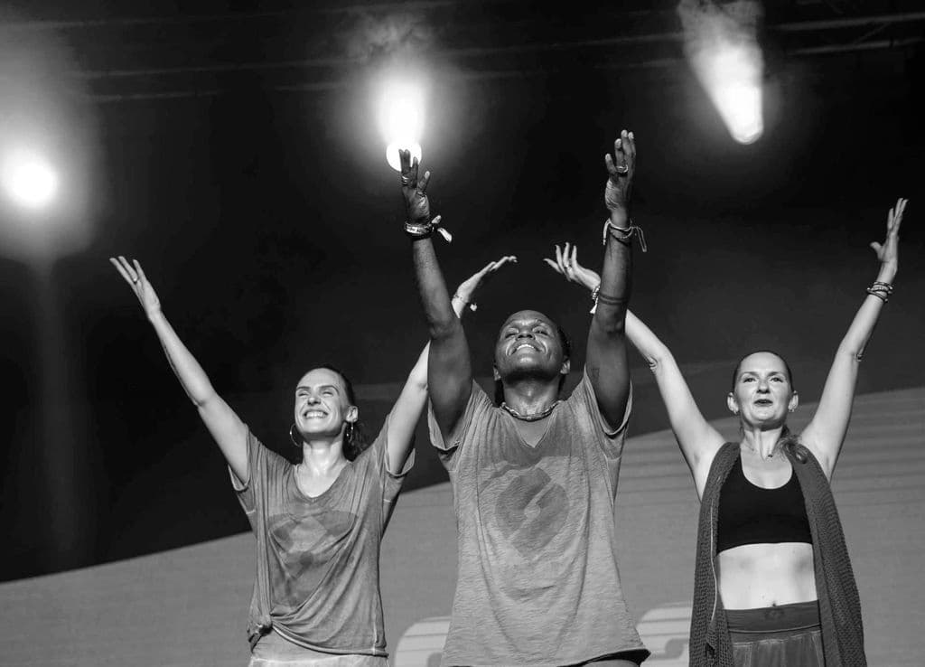 Salsation dancers sharing an expressive movement